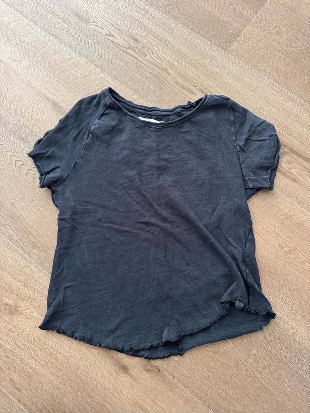 We The Free Black Short Sleeve Ribbed-Edge Tee